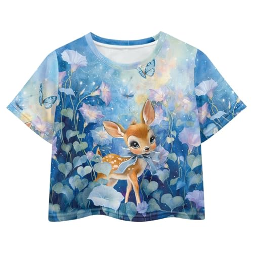 Image of Girls Crop Tees Crew Neck Casual Short Sleeve T Shirts Kids Loose Soft Comfortable Tees Blouses Shirt for Little Girl