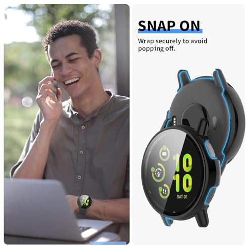 Intended for Garmin Vivoactive 5 Screen Protector with Tempered Glass Film Hard PC Bumper Full Cover Shell Smartwatch Accessories for Garmin Vivoactive 5 Case (Black&Black)