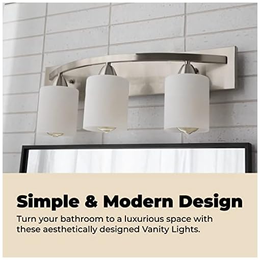 Dorence Bathroom Vanity Light Fixture | Interior Bathroom Lighting Bar with Modern Milk Glass Shade | Bathroom Lights Over Mirror | Brushed Nickel, 3 Lights, E26 100W LED, Bulbs not Included - Image 4