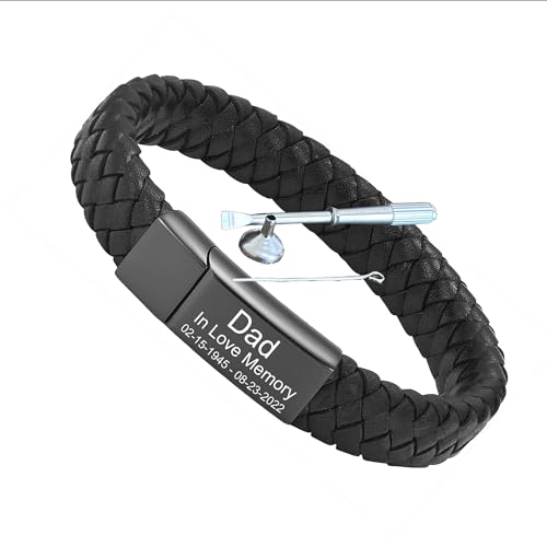 Personalized Cremation Jewelry Urn Bracelet for Ashes -Women Men Memorial Braided Leather Urn Bracelet for Human Ashes Keepsake Cuff Bangle3