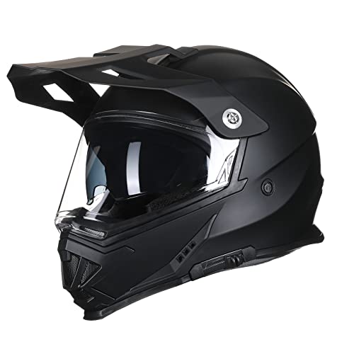 TRIANGLE Full Face Motorcycle Helmet ATV Dirt Bike Helmet Dual Sport Off-Road for Men DOT Approved (Large, Matte Black)