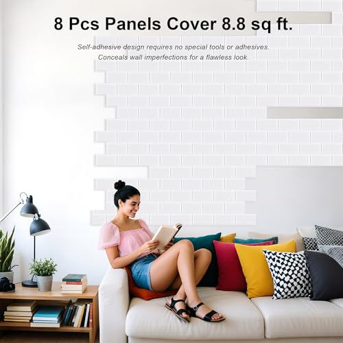Image of WoveN SounD Brick Acoustic Panels, White, 8 Pack, 16x12 in | Self-Adhesive, Peel and Stick, NRC 0.95, Seamless Brick, Refined Sound, Home, Studio, Office, Theater