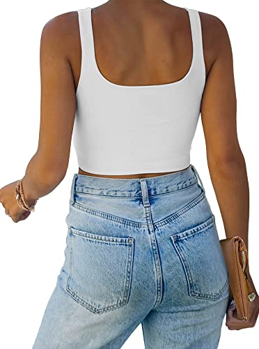 REORIA Women’s Sexy Square Neck Double Lined Seamless Sleeveless Cropped Tank Yoga Crop Basic Tops2
