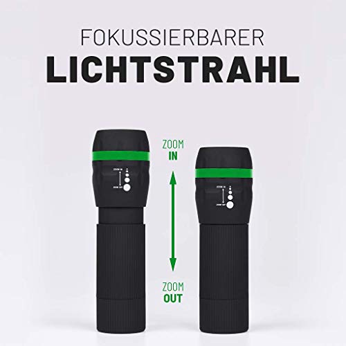 ABSINA kleine LED Taschenlampe batteriebetrieben 2er Pack - Mini Taschenlampe Kinder mit 60 Lumen & 110m Leuchtweite - Kinder Taschenlampe für Jungen & Mädchen stufenlos fokussierbar inkl. Batterie – Bild 6