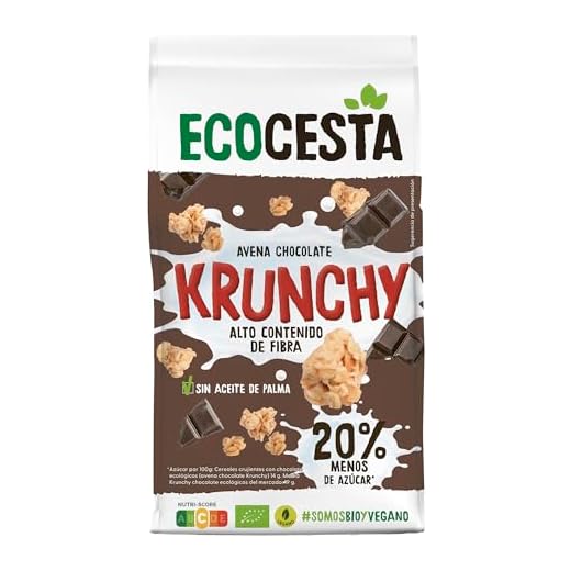 ECOCESTA MEJOR CADA DIA Cereales Krunchy de Avena Natural y Chocolate, 375 g, Aptos para Veganos, Alto Contenido en Fibra, Aporta una Dosis Extra de Energía