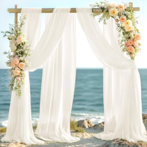 Image of Ivory Wedding Glitter Arch Draping Fabric 1 Panel 29 inch x 6.5 Yards Sheer Backdrop Curtain Drapery for Summer Wedding Ceremony Birthday Party Indoor Ceiling Decor