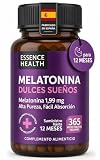 Melatonina Pura 1,9 mg Alta Absorción | 365 Comprimidos | Suplemento Natural | Pastillas para Dormir Profundo y Reparador | Ritmo Circadiano | Descanso y Sueño de Calidad