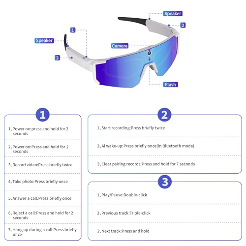 MOHEEN Upgrade 4K HD POV Baseball Glasses with Camera, 8MP HD Video Recording Glasses with Camera, Wearable Tech Bluetooth Sunglasses for Outdoor Sports Cycling/Skiing/Baseball (White)