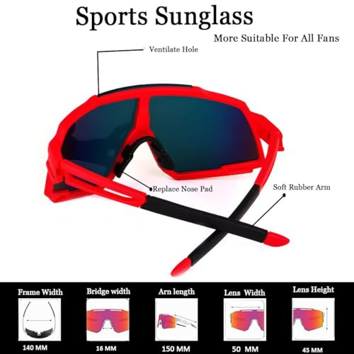 Image of Sports Sunglasses for Men & Women | UV400 Protective Shield Lens | Lightweight Cycling Glasses for Running, Cricket, Bike Riding, Driving, Baseball, Fishing & Outdoor Sports