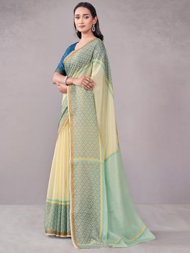 Image of Satrani Women's Silk Printed Saree with Unstitched Blouse Piece