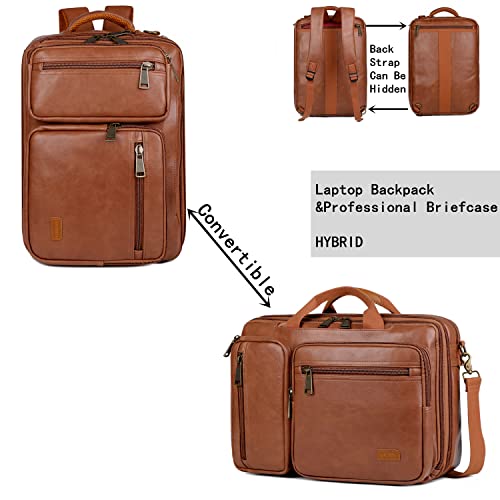 Vegan Leather Laptop Backpack Briefcase Hybrid 15.6 Inch Laptop Travel Backpack Hiking College Backpack for Men BC-04 (Brown)2