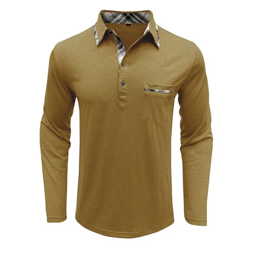 Aulemen Men's Long Sleeve Polo Shirts Casual Button Golf Tshirt Moisture Wicking Cotton Tee Collared Basic Shirts with Pocket2