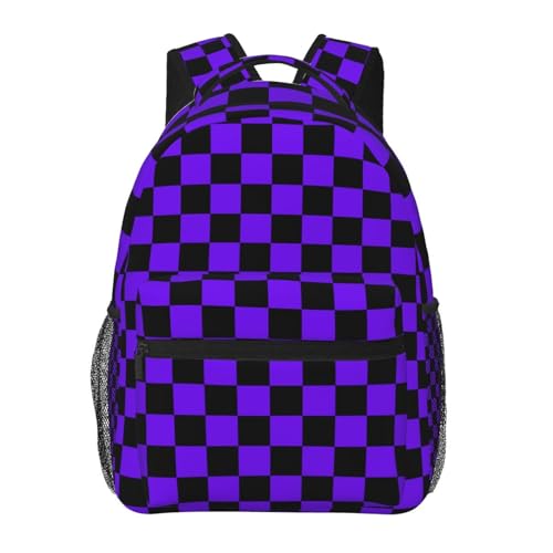 Blue Black Checkered Chessboard Flag Backpack Large Capacity Lightweight Casual Travel Sports Backpack 11.4X7.8X15.7 inch