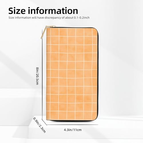 Orange Hand Drawn Grid Print Wallet Women Men, Long PU Leather Wallets for Women, Cute Womens Travel Wallet Purse Pouch with Zipper Pocket3