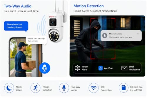 Image of Dual Lens 5MP+5MP WiFi CCTV Camera for Home, 360 PTZ Security Camera with Night Vision, AI Motion Detection, 2-Way Audio, Mobile App, SD Card & Cloud Storage, Indoor /Outdoor