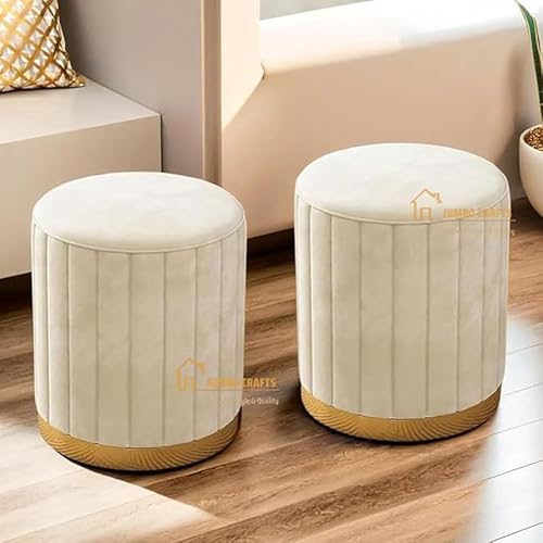 Image of Mudda Pouf Round Sitting Foot Stool for Office Room Decor, Upholstered Pouffe Puffy for Foot Rest, Ottoman Stool for Living Room Sitting Pouffes - (Cream Set of 2)