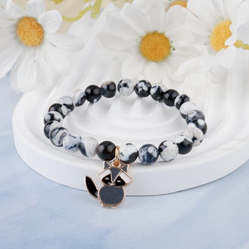 PARTNER Funny Raccoon Bracelets for Women Raccoon Bracelets Gifts for Women Raccoon Natural Stone Jewelry for Her Inspirational Gifts for Raccoon Lovers (Black & White)2