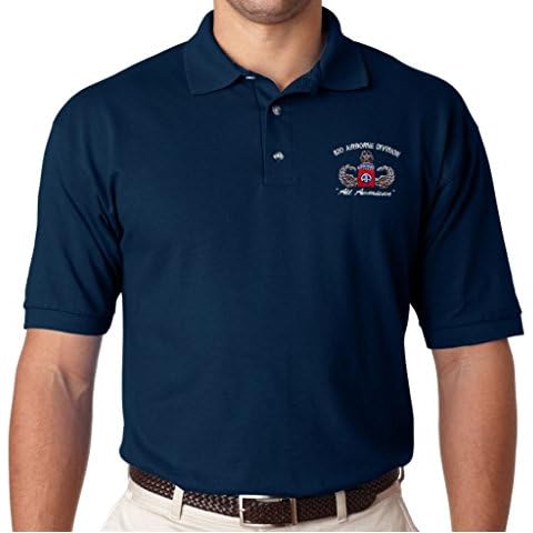 82ND Airborne Division All American Left Chest Emblem Embroidered Polo Shirt (XL, Navy Blue) Cover