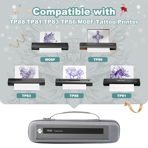 Image of Tattoo Case, Compatible with Phomemo TP88 /M08F /TP81 /TP83 A4 Portable Printer&Tattoo Machines, for Travel Printer Storage Papers & USB Cable, Shockproof (Case Only), Gray