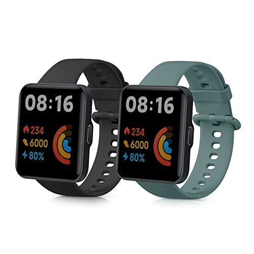 kwmobile 2x 対応: Xiaomi Redmi Watch 2 / Redmi Watch 2 Lite バンド - 交換ベルト シリコンバンド ソフト TPU 耐久性 - 黒色/深緑色