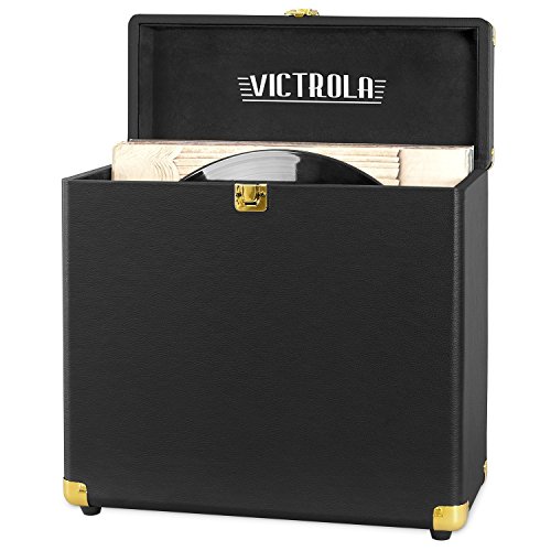 Victrola Vintage Vinyl Record Storage Carrying Case for 30+ Records (Dust/Scratch Free) (Vintage Black)