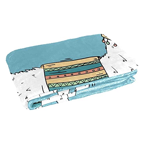 Couverture chaude lama imprimé bleu 150x100 cm plaid lit camping plage - 3