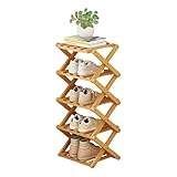 Zapatero plegable de bambú de 5 niveles para ahorrar espacio, solución de almacenamiento de madera duradera para entrada, diseño minimalista, fácil montaje, versátil decoración del hogar