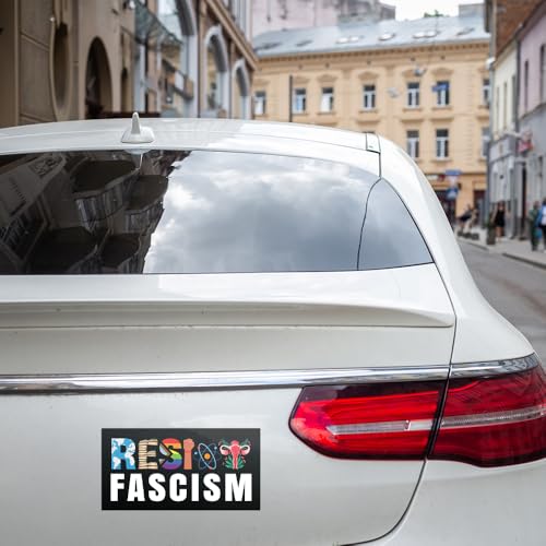 Image of [7.5x3.75] Resist Fascism Bumper Sticker Protest Car Sticker Social Justice Decal Human Rights Sticker Antifascist Banned Books Feminist Bumper Sticker Patriots Gifts Decor for Car Truck
