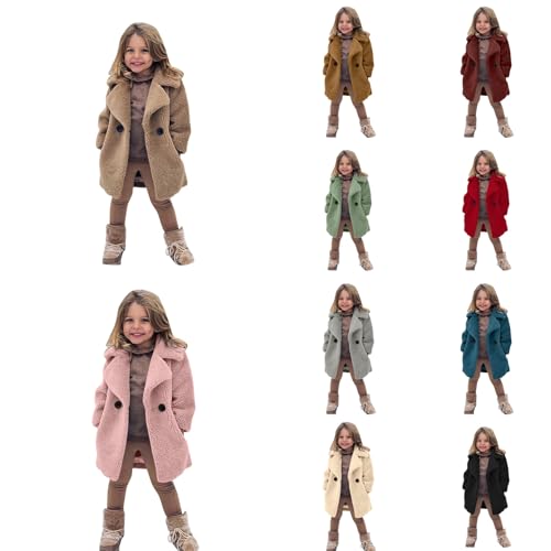 KAGAYD Toddler Child Girl Fuzzy Coat Solid Color Dress Coats Fall Winter Thick Warm Jacket Outwear with Pockets