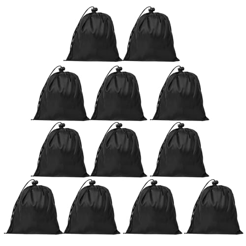 Lusofie 12 Stuks Kleine Trekkoord Zakken Bulk Zwarte Cinch Tassen Trekkoord Tas Nylon Draw String Back Bag Waterdichte Opslag voor Gym Sport Reizen voor Mannen Vrouwen, Zwart, 7.1 x 7.9inch