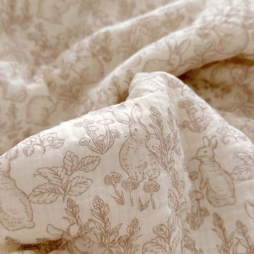 Image of BuLuTu Flower Rabbit Print Duvet Cover Twin, Soft Breathable Muslin Cotton Quilt Cover 68 inchx86 inch, Girls Boys Comforter Cover with Chic Ruffles, Zipper Closure, Corner Ties, All Seasons