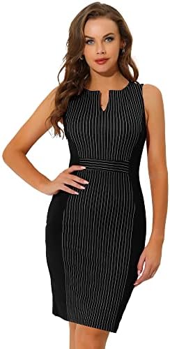 Allegra K Women's Sheath Dress Striped Work Office Sleeveless Bodycon Pencil Dresses Small Black
