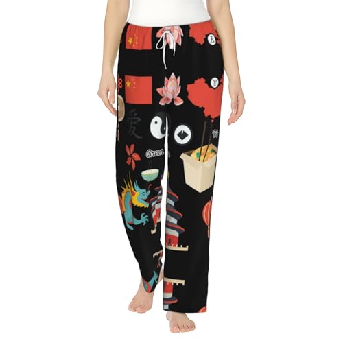 Pantalon de pyjama doux et extensible aux symboles de la culture chinoise pour une nuit sereine
