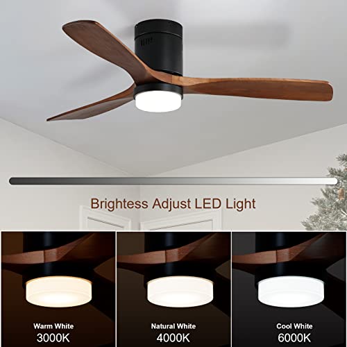 Sofucor Flush Mount Ceiling Fan, Outdoor Ceiling Fans For Patios With Light, 3 Blade Walnut Wood Remote Control Low Profile Ceiling Fans, Reversible 6 Speed Dc Motor With Dimmer Timer For Indoor #TOP2