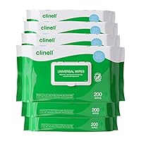 Clinell Universal Cleaning and Disinfectant Wipes - Pack of 6, 1200 Wipes - Multi Surface, Kills 99.99% of Germs, Quick Action, Green, Pleasant Fragrance