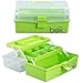 Kinsorcai 12'' Three-Layer Clear Plastic Storage Box/Tool Box, Multipurpose Organizer and Portable Handled Storage Case for Art Craft and Cosmetic (Green)