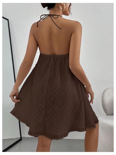 Image of MakeMeChic Women's Halter Dress Summer White Beach Mini Backless Flowy Short Dress