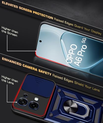 Image of WOW IMAGINE Tough Armor Bumper Mobile Back Case for Oppo A6 Pro 5G | Sliding Camera Cover | Shock Proof 360 Protection | Hybrid PC + TPU | Ring Holder with Kickstand - Blue