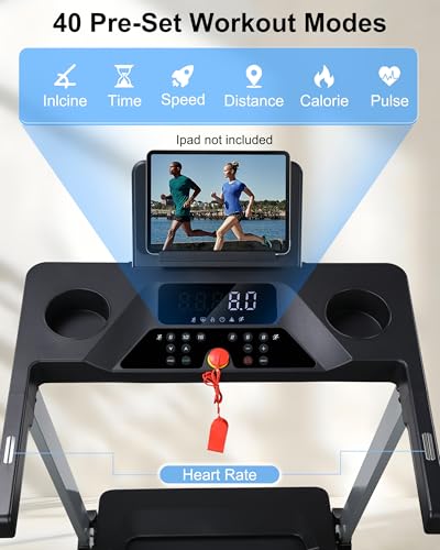 Image of HUAGEED Treadmills for Home, 15-Level Auto Incline, 17.32 inch Wide Belt, 3.0HP, 0.6-10 MPH, 300 lb Capacity Folding Running Machine, 40 Preset Programs