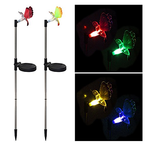 Solar Fiber Optic Color-Changing Garden Stake Light-Hummingbird Pack of 2