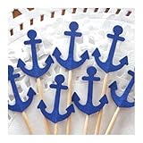 Anchor Cupcake Decorations Nautical Theme Cupcake Toppers Cupcake Picks Food Fruit Picks for Nautical Navy Blue Theme Ocean Party Baby Shower Birthday Wedding Party Decoration (Set of 24)