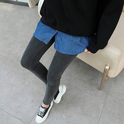MAOSUO Saia feminina jeans com bainha falsa em camadas, parte superior falsa, meia camisa extensora