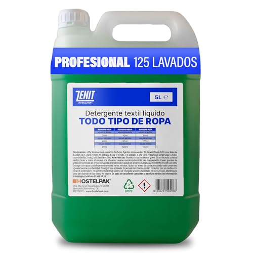 Hostelpak | 5L - Detergente líquido Todo Tipo de Ropa, Lavandería profesional, Detergente ropa clásico, Detergente para el lavado de ropa