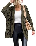 BTFBM Leopard Cardigan for Women Long Sleeve Open Front Cardigans Sweaters Pockets Loose Knit 2026 Fall Spring Outwear(Army Green, Medium)