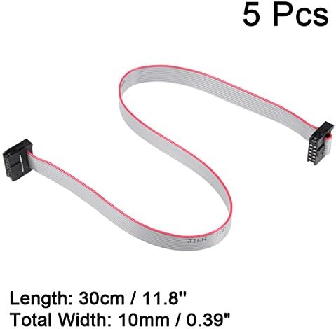 sourcing map IDC 10 Pins Connector Flat Ribbon Cable Female Connector Length 30cm 2mm Pitch,5pcs
