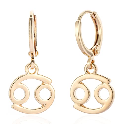 TGOLM Gold Plated Cancer Sign Drop Hoop Earrings for Women Birthday Gift