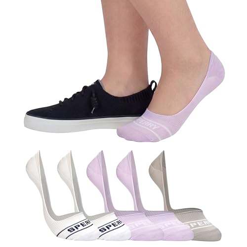 Sperry Women's 5-Pack No Show Sock Liners, Lilac Multi, 4-10