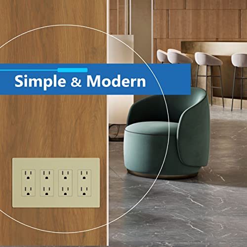Image of LIDER Decorator Switch Cover, Screwless Wall Plate, Mid-Size 4-Gang 4.88 inch x 8.58 inch, LSWP-34M-I, UL Listed, Thermoplastic, Matte Ivory, 1-Pack