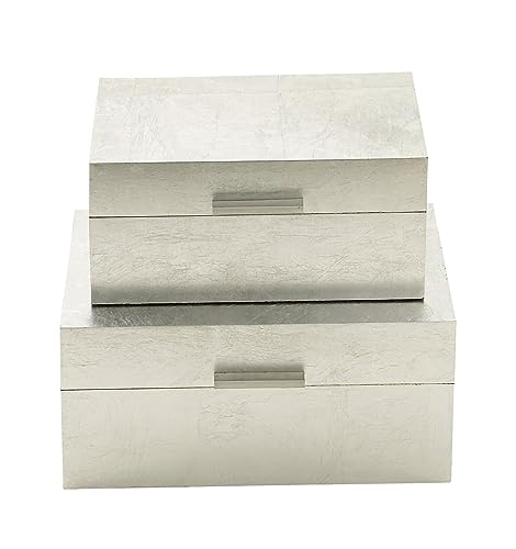 CosmoLiving by Cosmopolitan Wooden Decorative Box Decorative Keepsake Boxes with Textured Foiled Exterior, Set of 2 Storage Boxes 13", 11"W, Silver by Deco 79 - Used condition - US$35.77