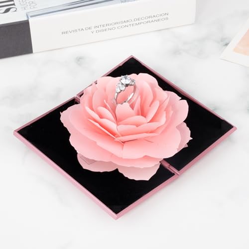 Image of wonuu Engagement Ring Box,Ring Rose Box Surprise Jewelry Storage Holder for Woman as Proposal Engagement Wedding Ring Jewelry Gift Case in Valentine's Day ect. (Rhombus Shaped-Pink)